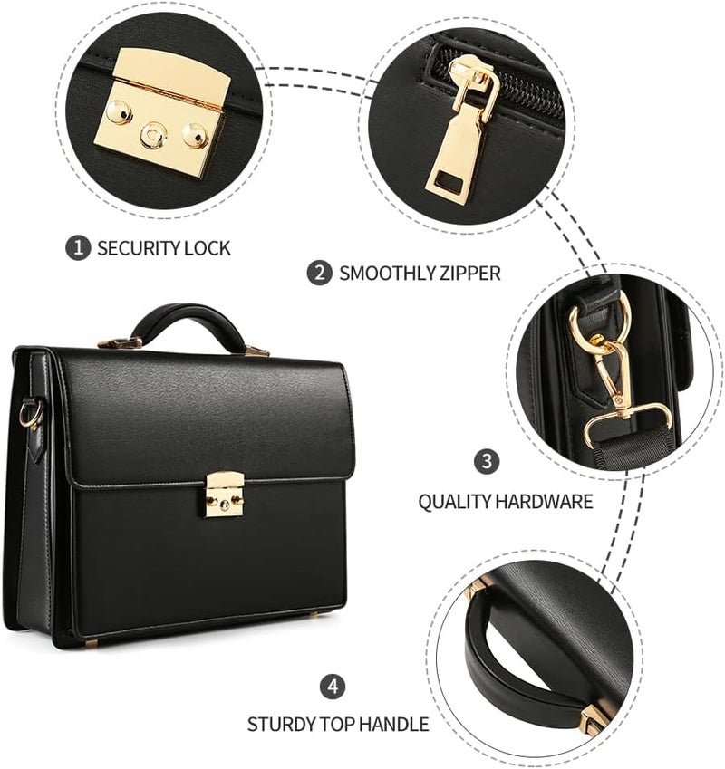 Ecentaur Briefcases for Men Business Mens Leather Briefcase Locking Black Laptop Messenger Bag Lawyer Hard Case - Image 5
